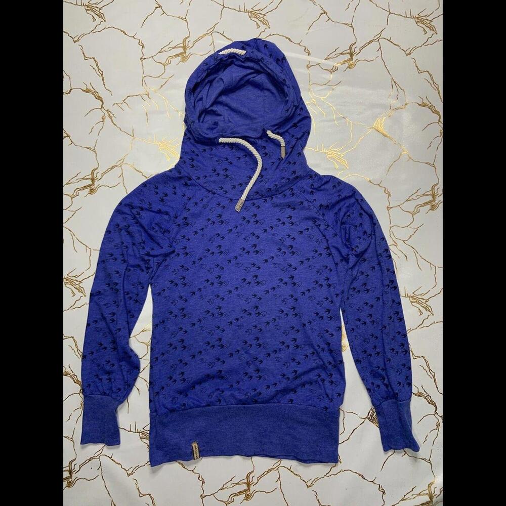 Naketano Women Lightweight Blue Hoodie Birds Theme Size Small Good Condition